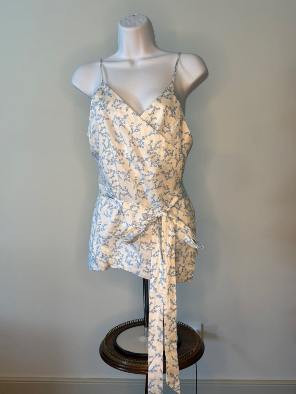 FRNCH 100% Cotton Blue & White Floral Wrap Camisole Top Size Medium